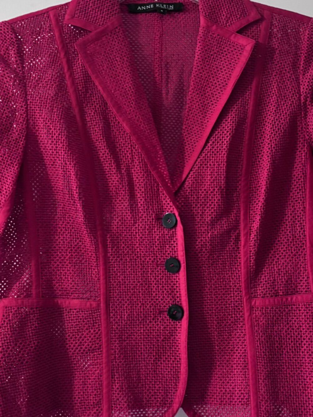 Anne Klein New York Open Mesh Knit Blazer Magenta Pink Cotton Size 6 - Picture 2 of 5